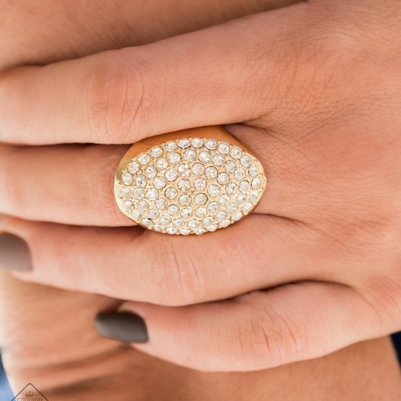 Paparazzi Gold Ring with White Rhinestones